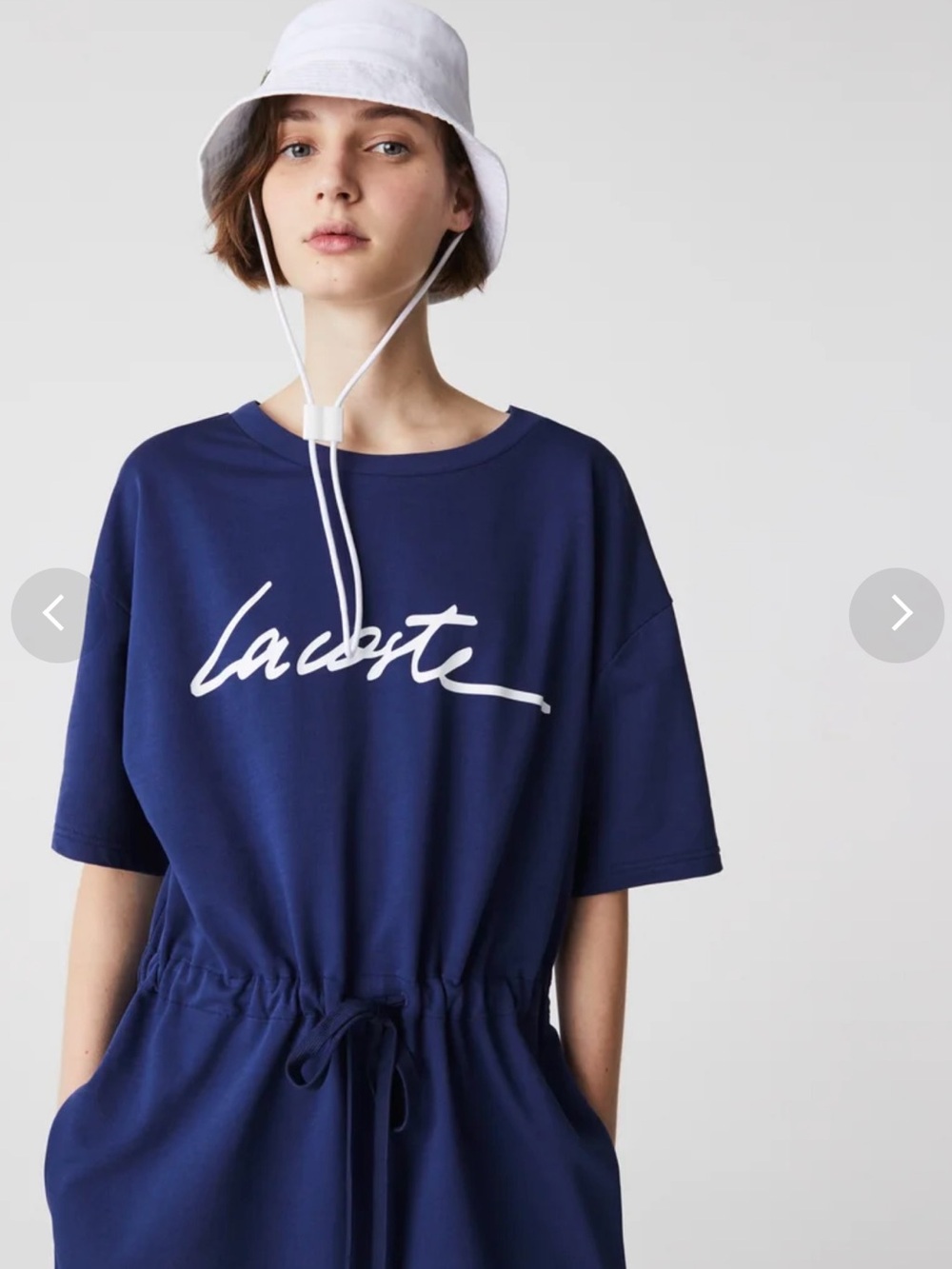 Lacoste Navy Short-Sleeve Logo Drawstring Waist Top